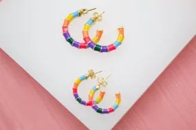 18K Gold Filled Colorful Enamel Open Hoop Stud Earrings (L55)