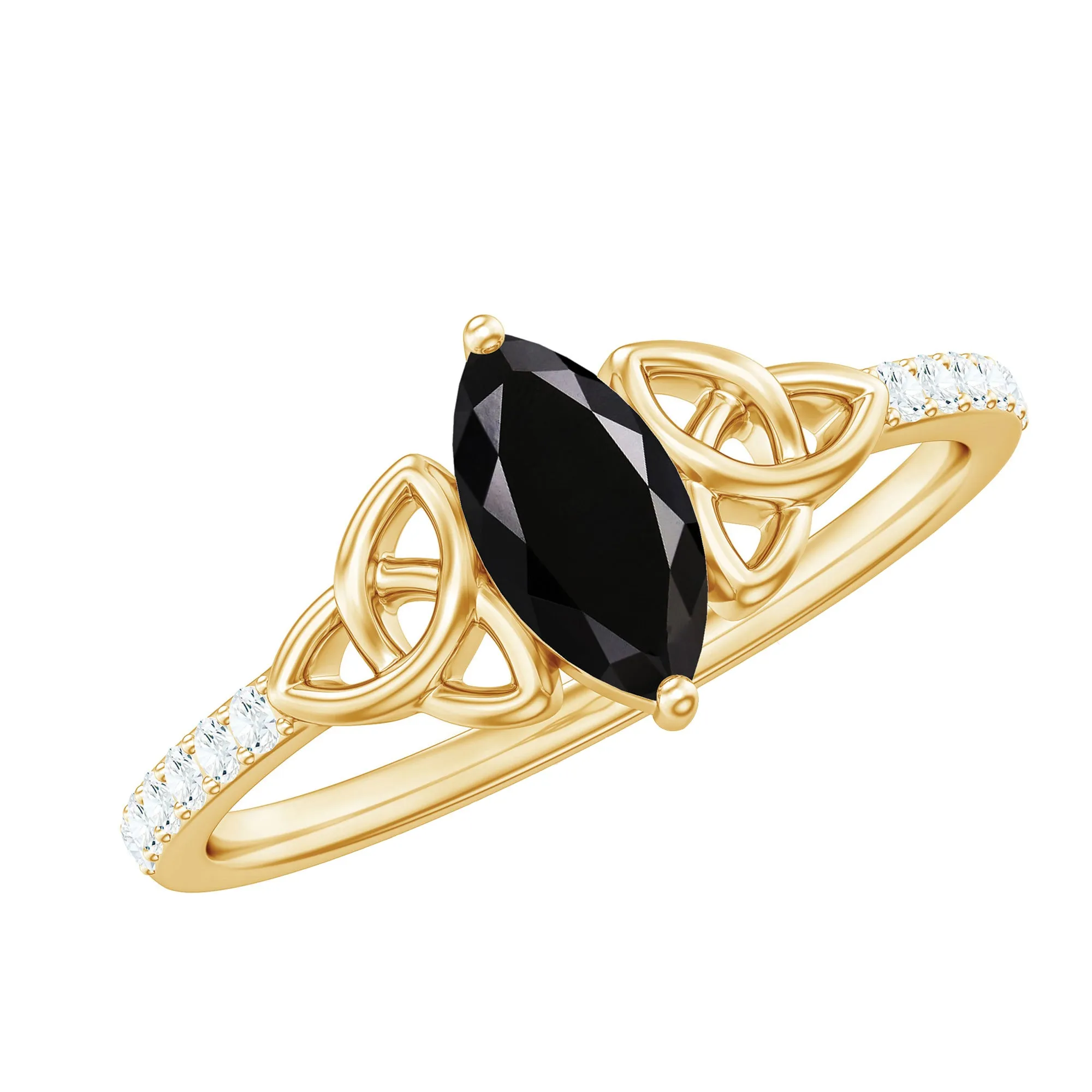 1 CT Marquise Cut Solitaire Black Onyx Celtic Knot Ring with Diamond