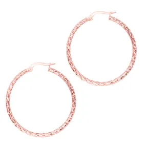 10k Rose Gold Shiny Mesh Round Hoop Earrings, Diameter 30mm