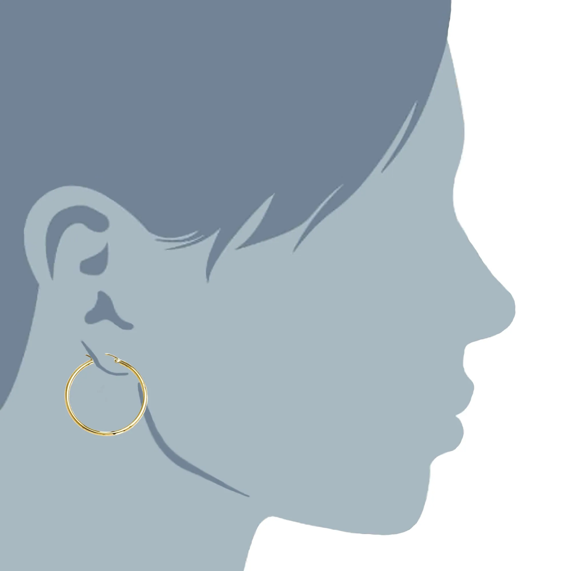 10k Yellow Gold 2mm Shiny Round Tube Hoop Earrings