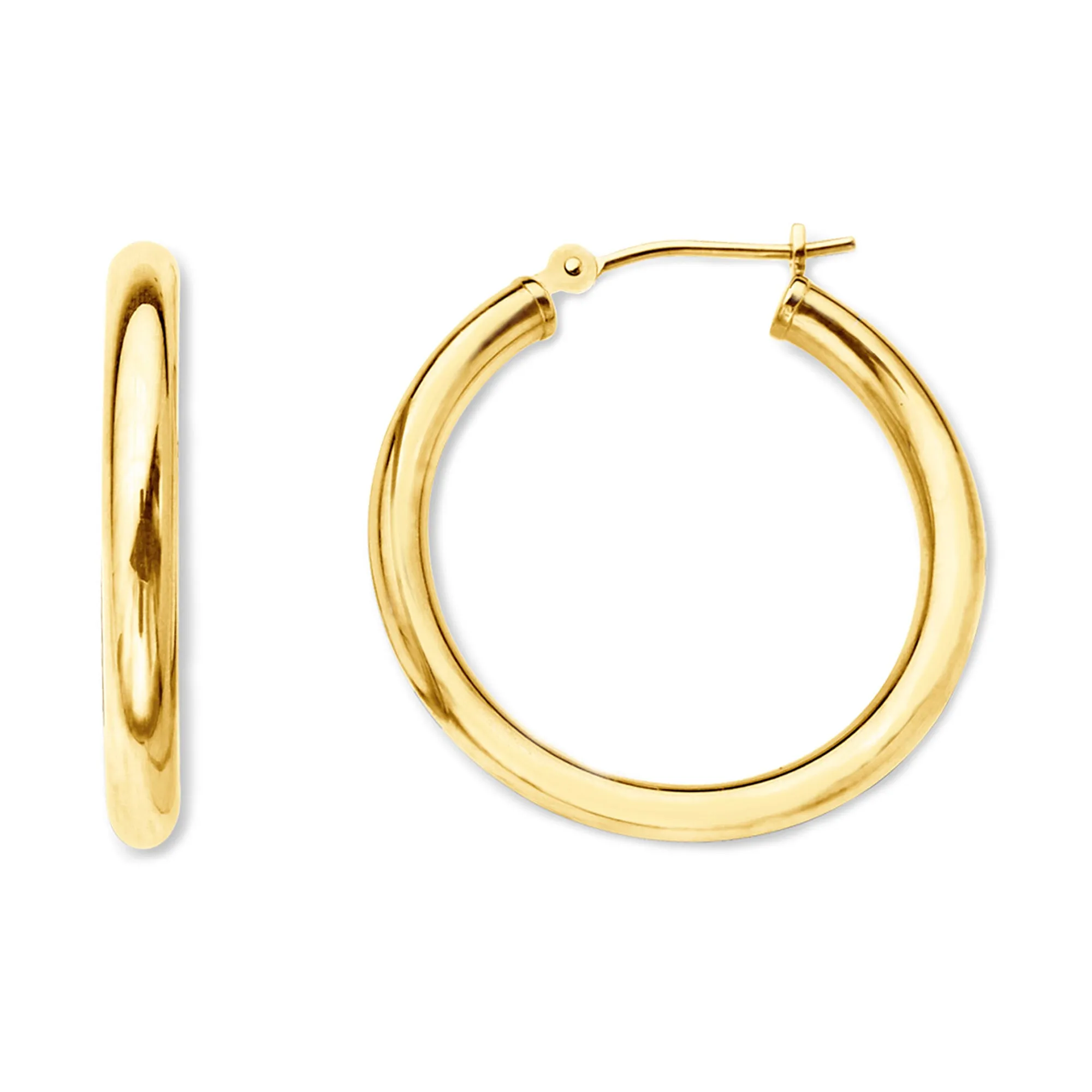 10k Yellow Gold 2mm Shiny Round Tube Hoop Earrings