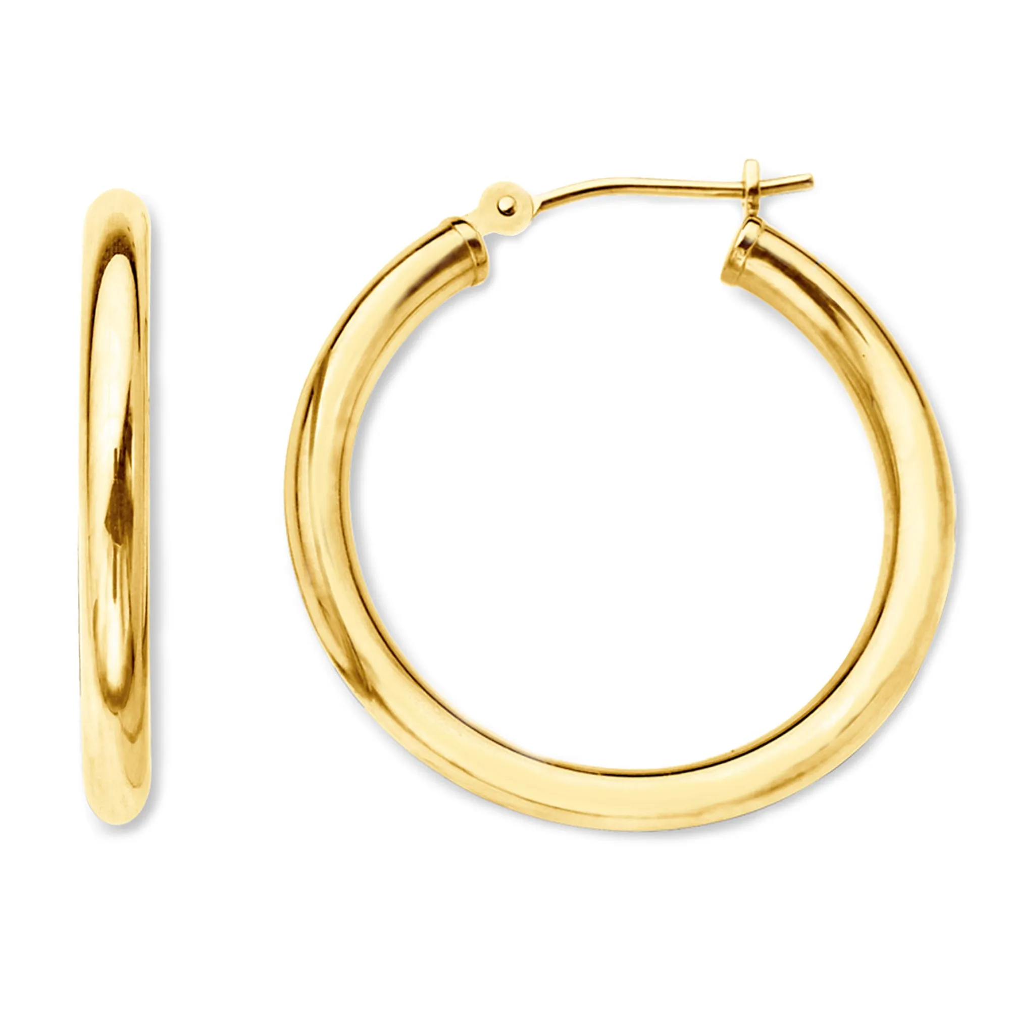 10k Yellow Gold 2mm Shiny Round Tube Hoop Earrings