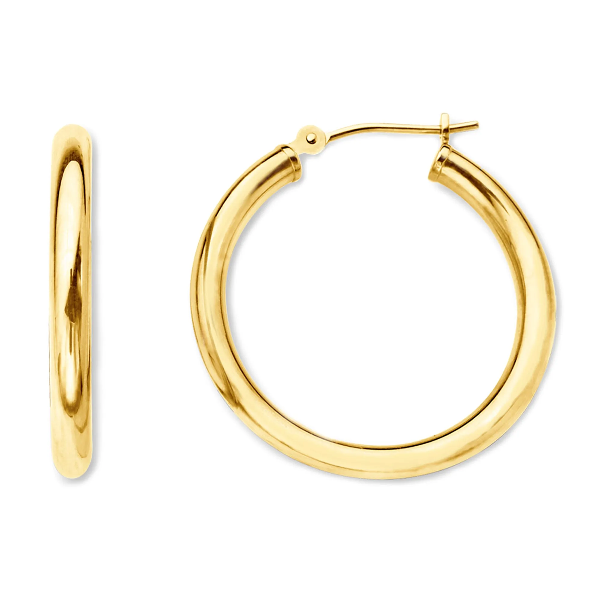 10k Yellow Gold 2mm Shiny Round Tube Hoop Earrings