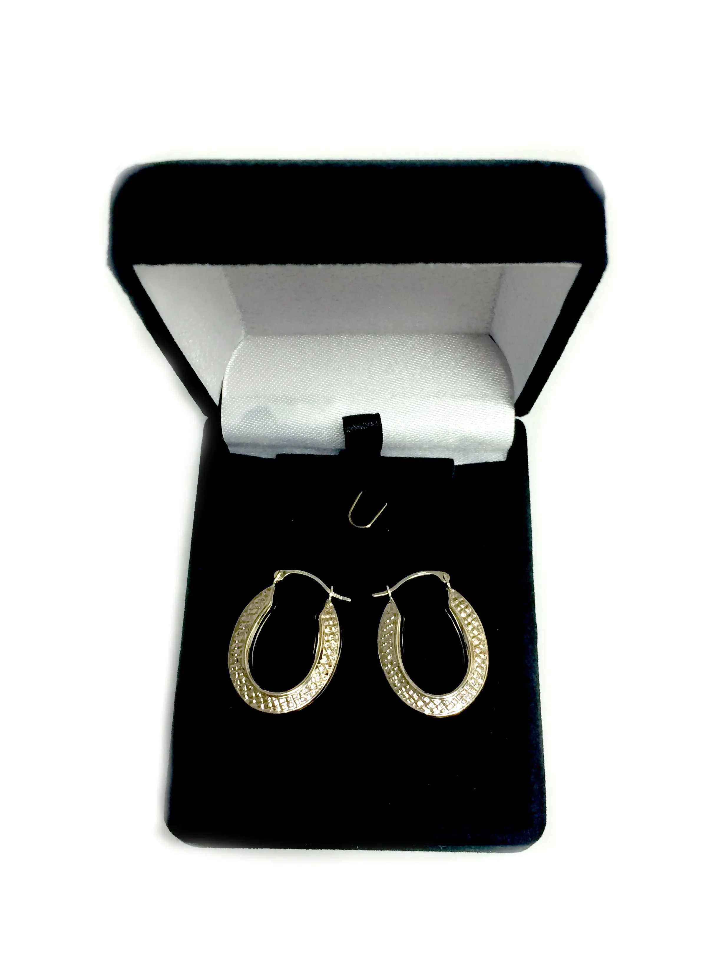 10k Yellow Gold Weave Texture Design Oval Shape Hoop Earrings