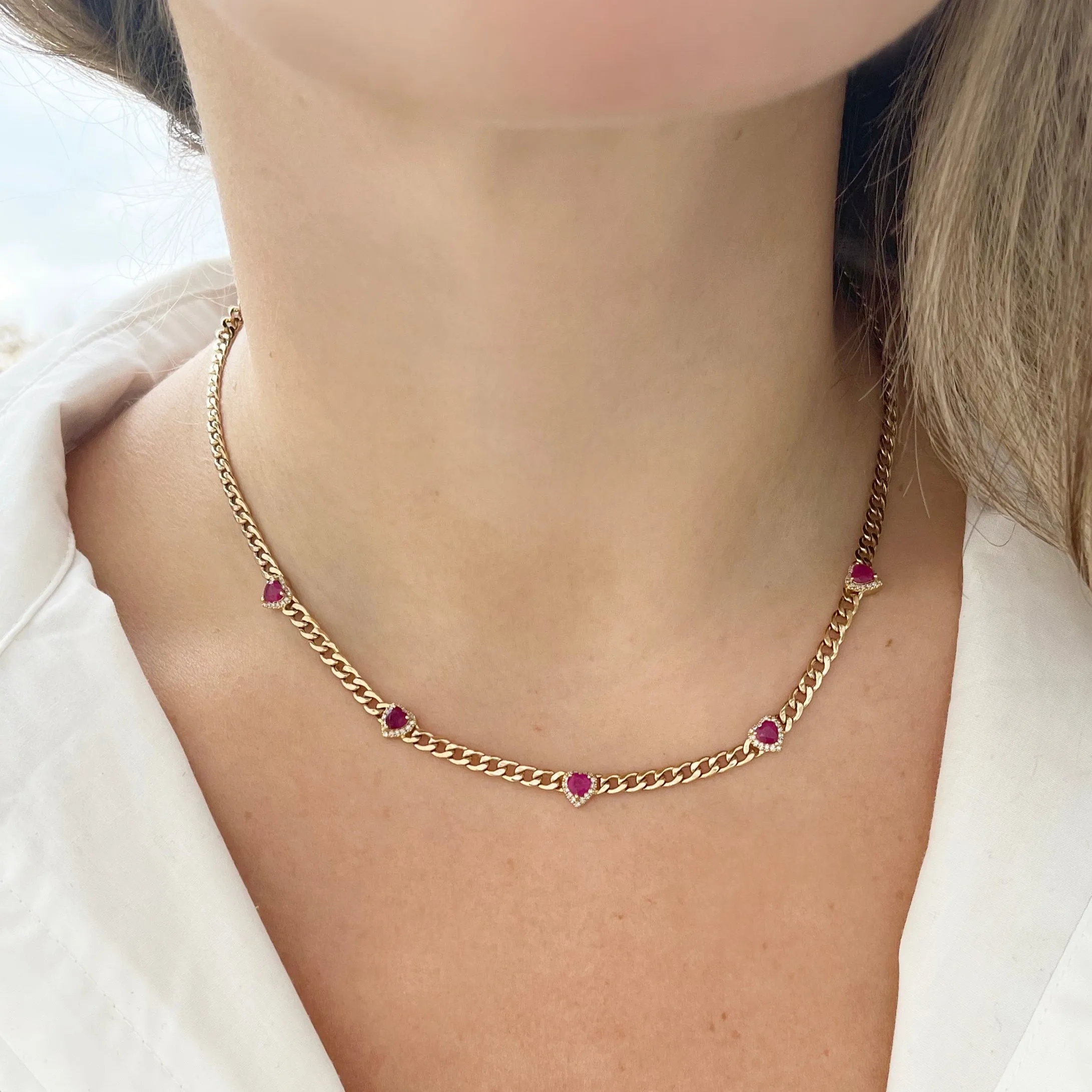 14K GOLD DIAMOND RUBY SHANA HEART NECKLACE