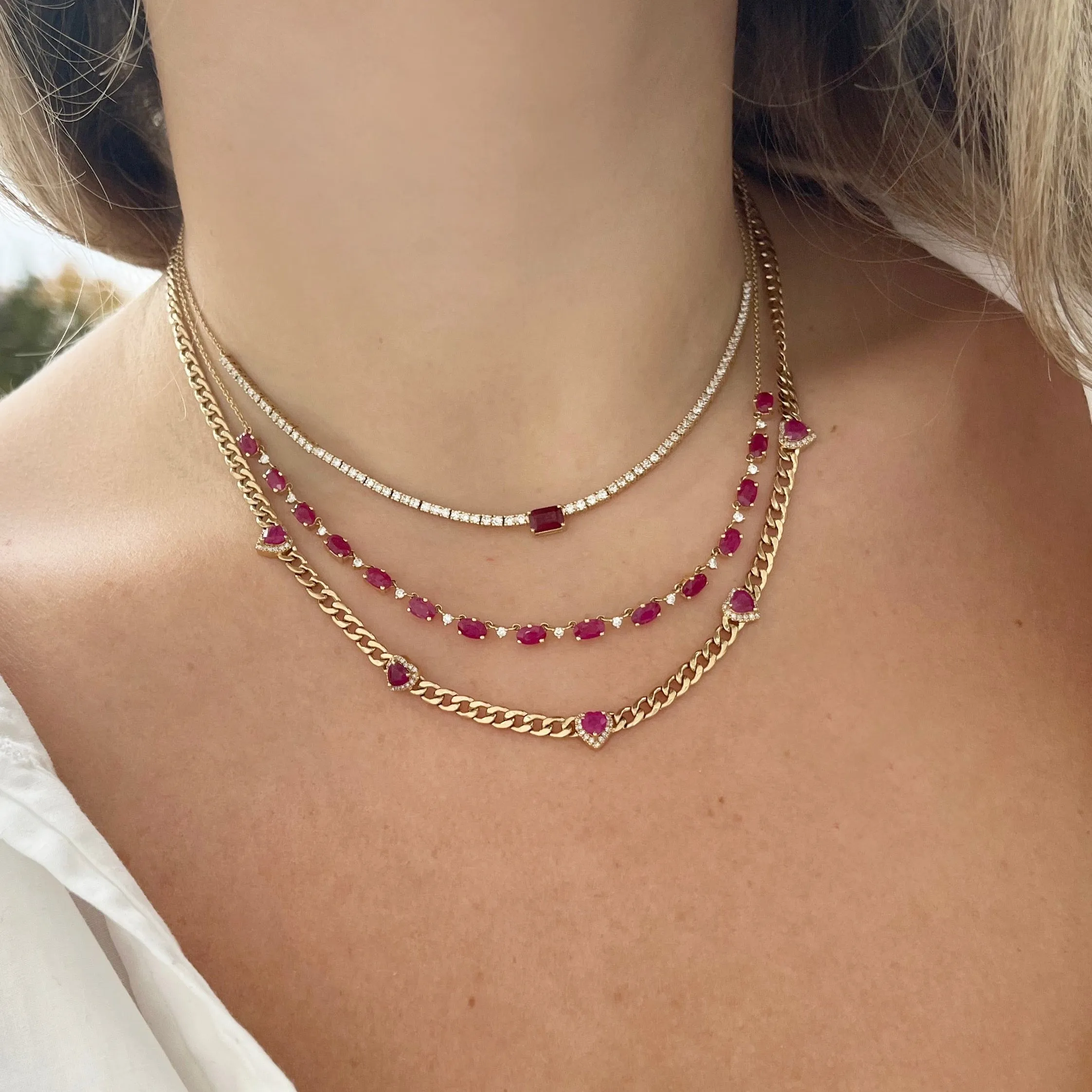 14K GOLD DIAMOND RUBY SHANA HEART NECKLACE