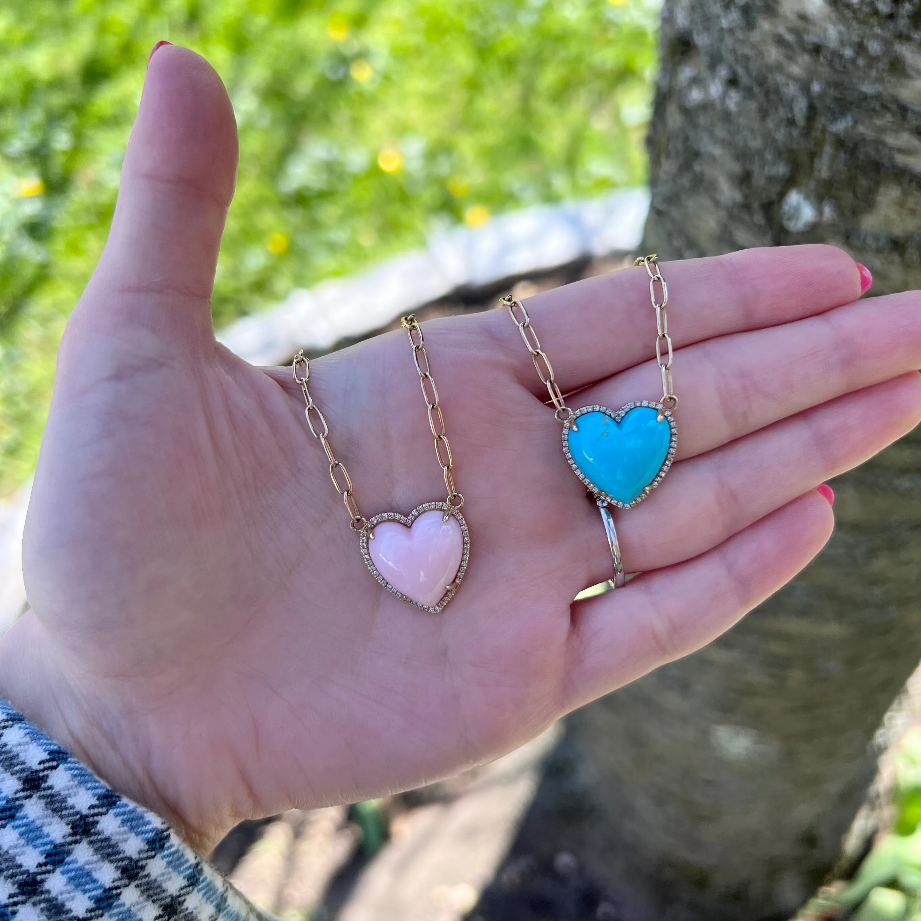 14K GOLD DIAMOND TURQUOISE EMMA HEART NECKLACE