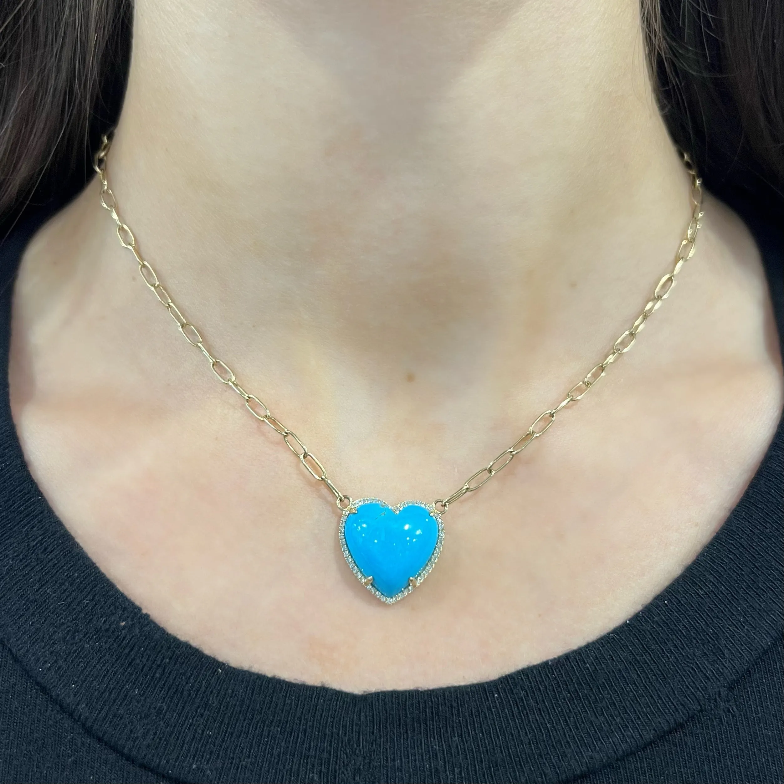 14K GOLD DIAMOND TURQUOISE EMMA HEART NECKLACE