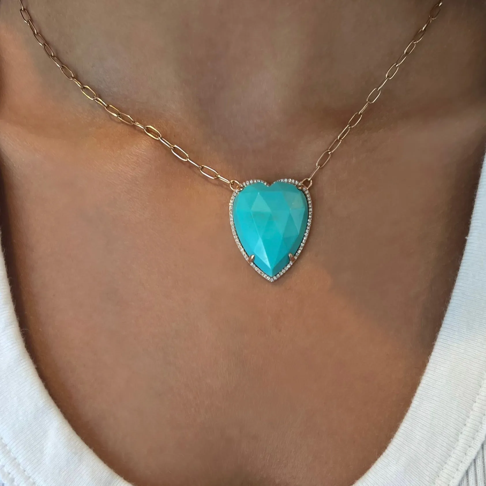 14K GOLD DIAMOND TURQUOISE HAYDEN HEART NECKLACE