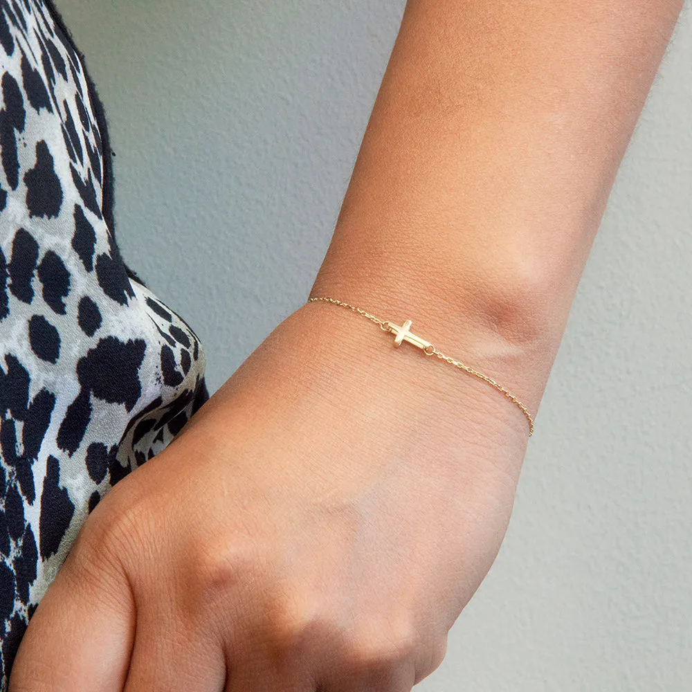 14K SIDEWAYS PLAIN CROSS BRACELET  (BRTG33-7-14K)