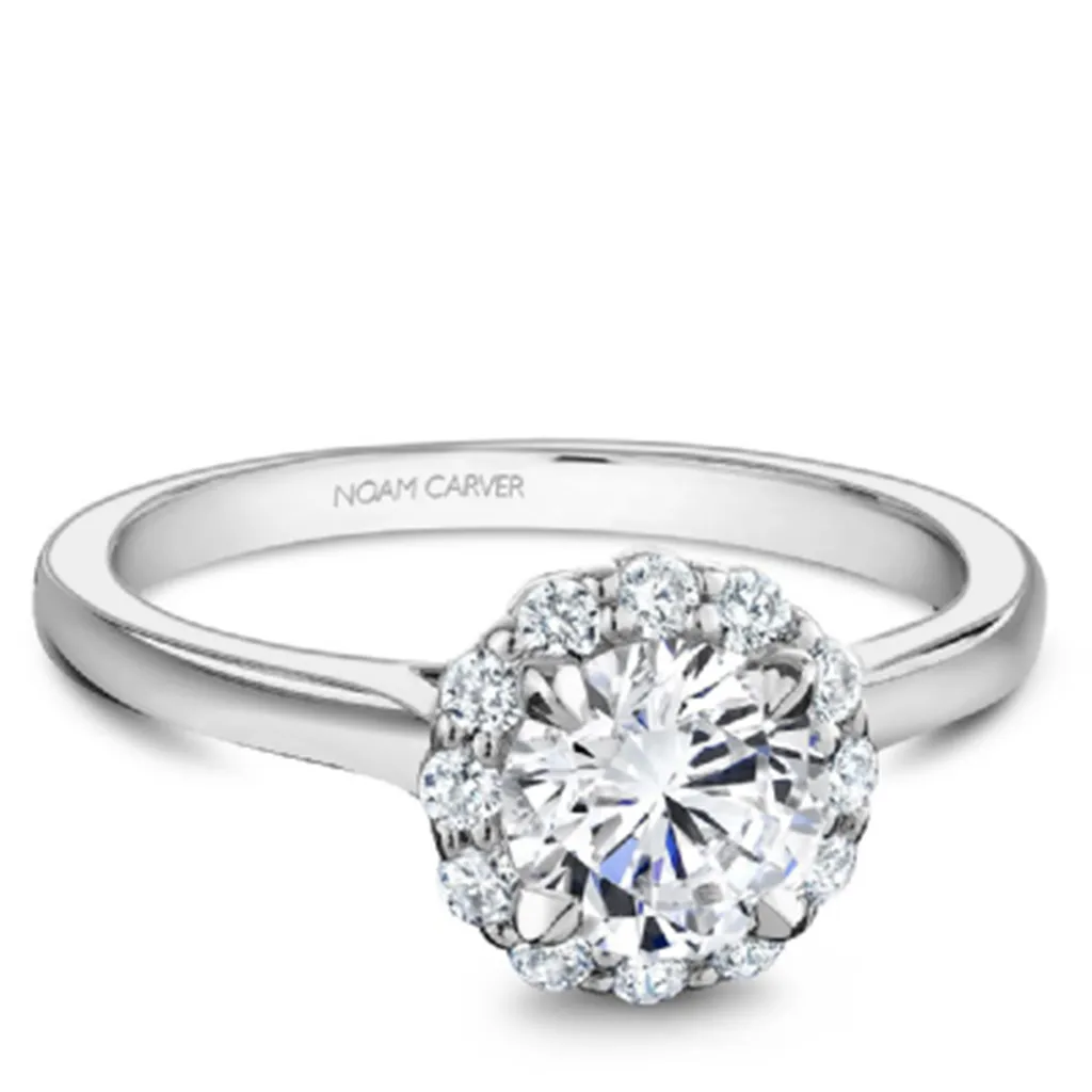 14K White Gold Round Halo 0.26ctw Diamond Engagement Ring