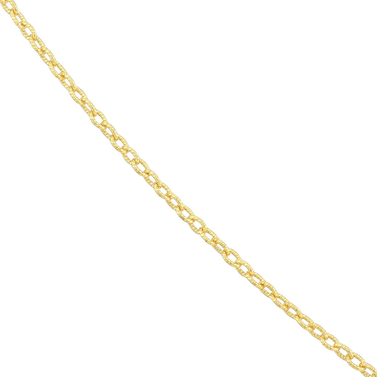 14K Yellow Gold 1.8mm Designer Rolo Chain Textured Anklet with Lobster Lock, 10 Inches