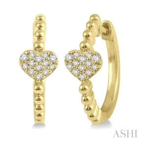 1/8 ctw Heart Charm Center Round Cut Diamond Huggie Earrings in 10K Yellow Gold