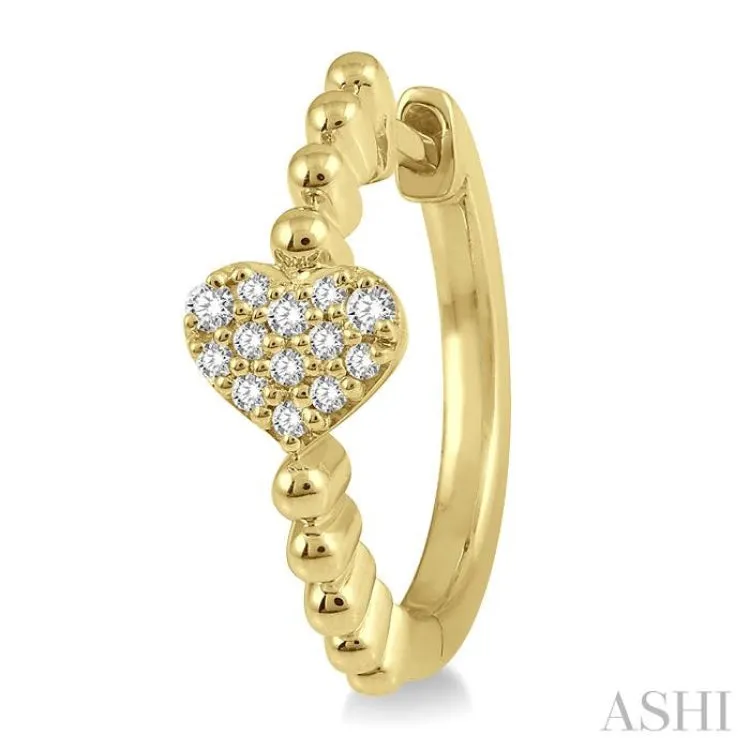 1/8 ctw Heart Charm Center Round Cut Diamond Huggie Earrings in 10K Yellow Gold