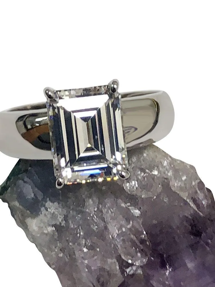 4 Carat Emerald Cut 10 MM by 8MM Cubic Zirconia Solitaire ring 14K white gold