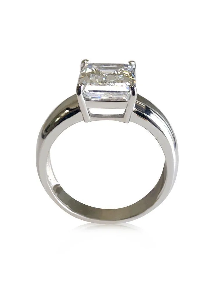 4 Carat Emerald Cut 10 MM by 8MM Cubic Zirconia Solitaire ring 14K white gold