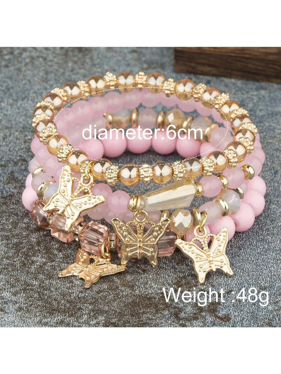 4pcs Butterfly Charm Pink Beaded Bracelet Creative Jewelry for Women Crafted