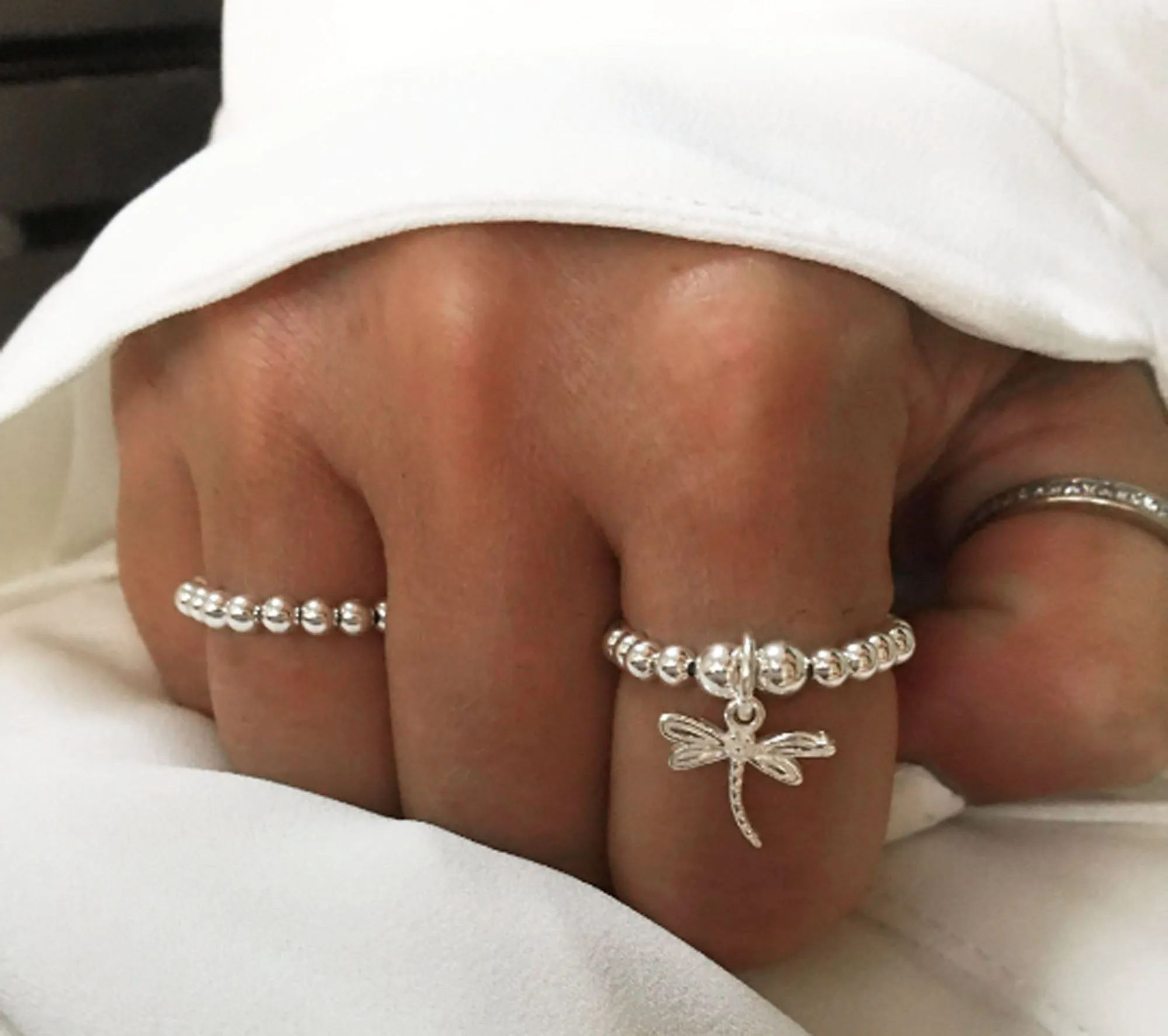 925 Sterling Silver Stretch Dragonfly Charm Ring, Charm Ring, Sterling Silver Ring