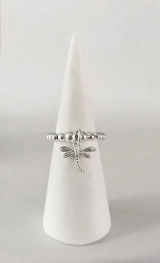 925 Sterling Silver Stretch Dragonfly Charm Ring, Charm Ring, Sterling Silver Ring