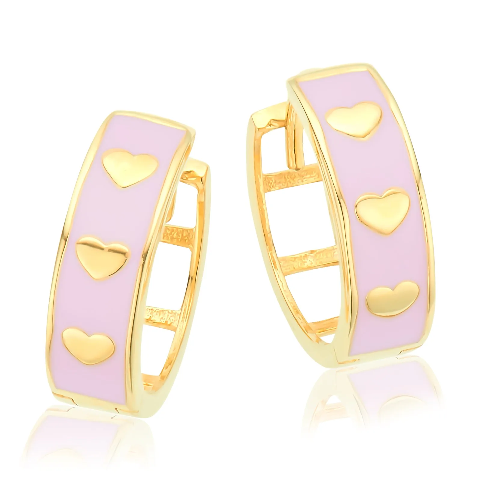 9ct Yellow Gold Enamel Pink Huggie Children's Earrings