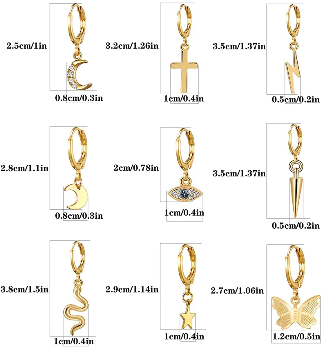 AIDSOTOU Small Butterfly Star Hoop Earrings Set for Women Girls Mini Huggie Hoop Earrings with Dangle Charms