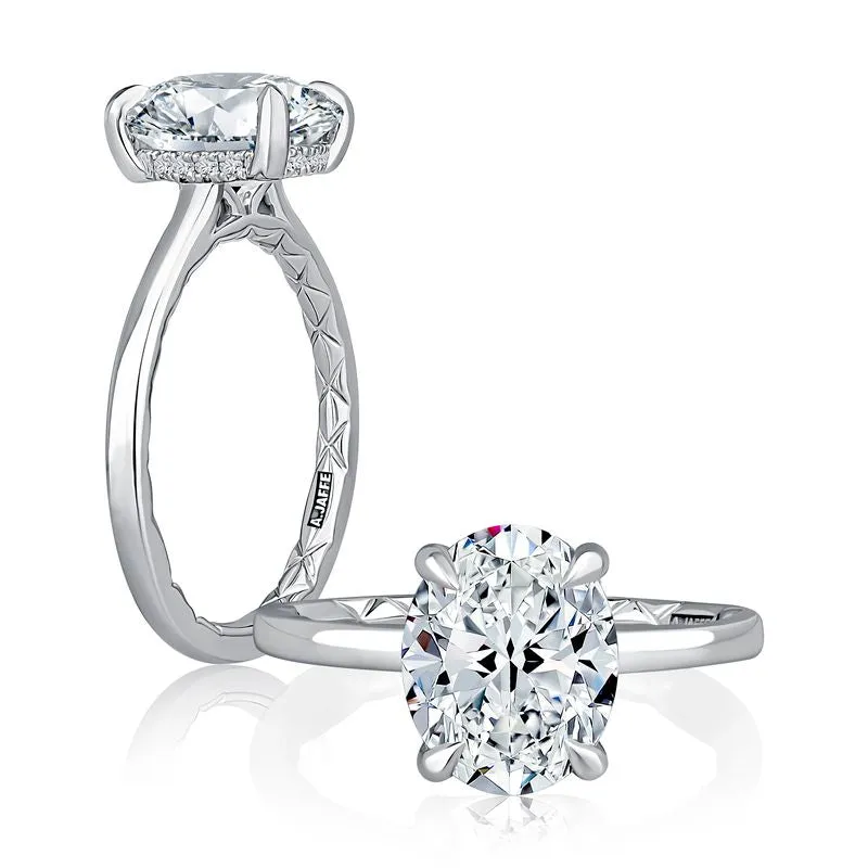 A.Jaffe Engagement Rings Oval Center Diamond Solitaire Engagement Ring with Hidden Halo MECOV3030Q/156