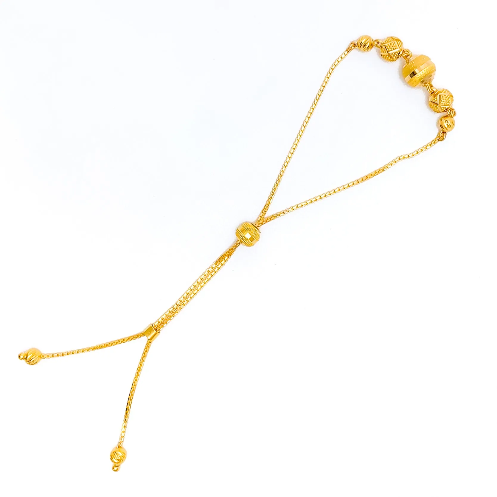 Alternating Striped 22K Gold Orb Adjustable Bracelet