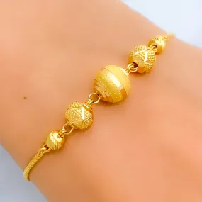 Alternating Striped 22K Gold Orb Adjustable Bracelet