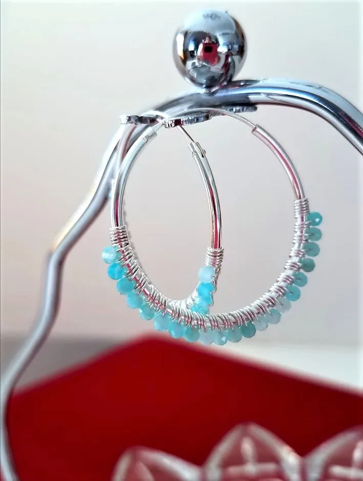 Amazonite Sterling Silver Hoop Earrings