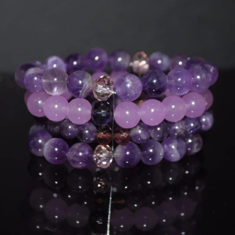 Amethyst And Purple Carnelian Beaded Multi Strands Stretch Women's Bracelets