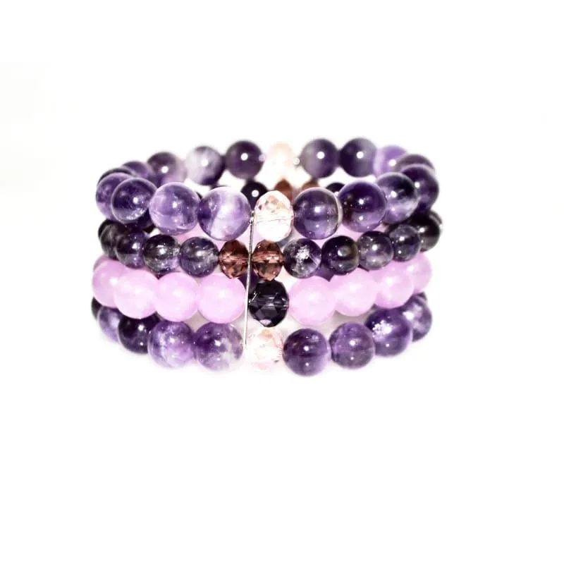 Amethyst And Purple Carnelian Beaded Multi Strands Stretch Women's Bracelets