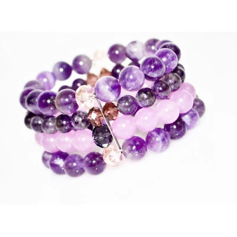 Amethyst And Purple Carnelian Beaded Multi Strands Stretch Women's Bracelets