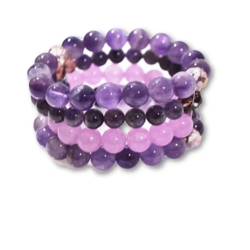 Amethyst And Purple Carnelian Beaded Multi Strands Stretch Women's Bracelets