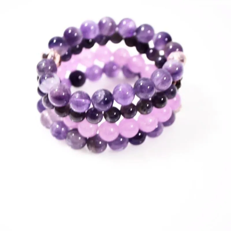 Amethyst And Purple Carnelian Beaded Multi Strands Stretch Women's Bracelets