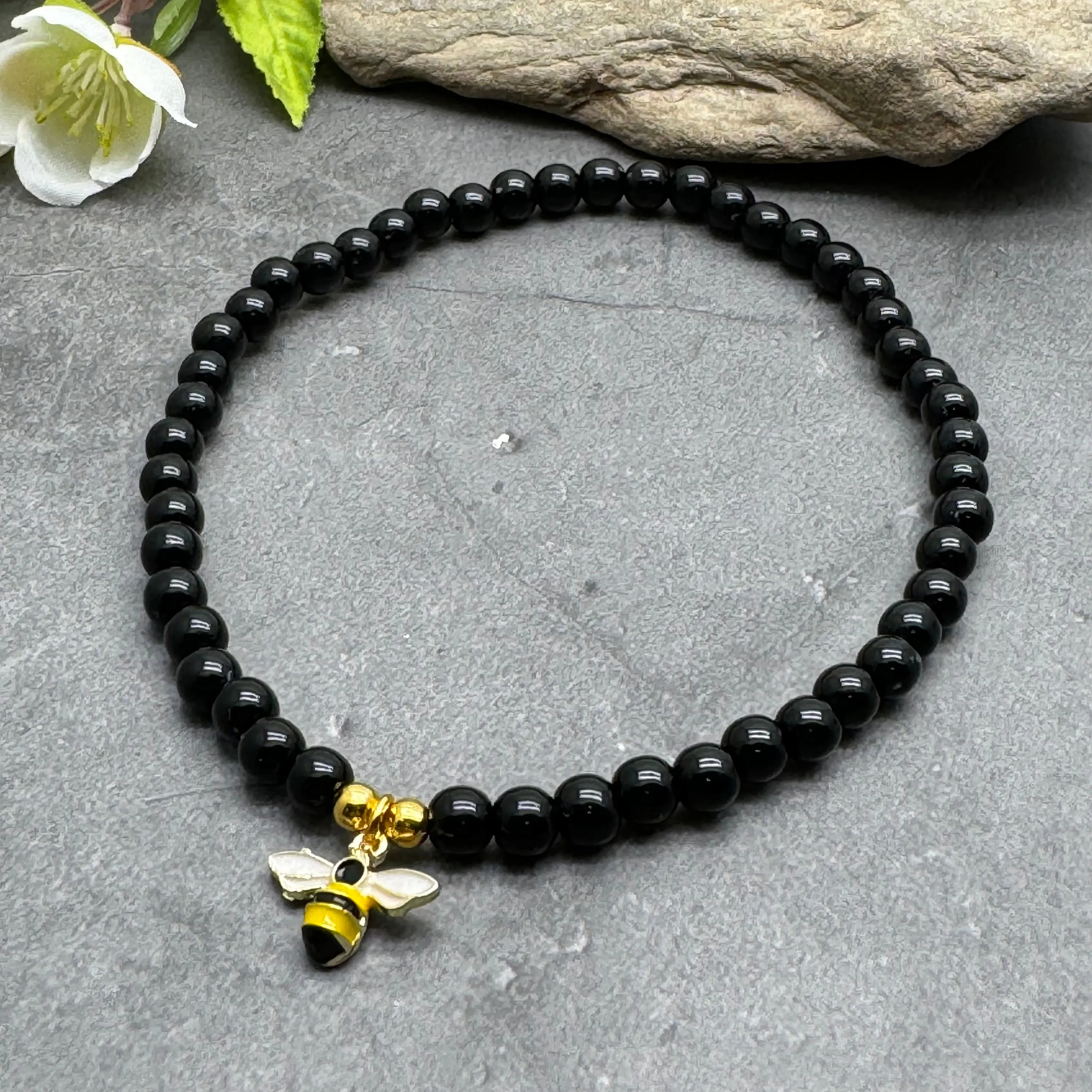 Bee Charm Acrylic Bead Anklet - Colour Choice