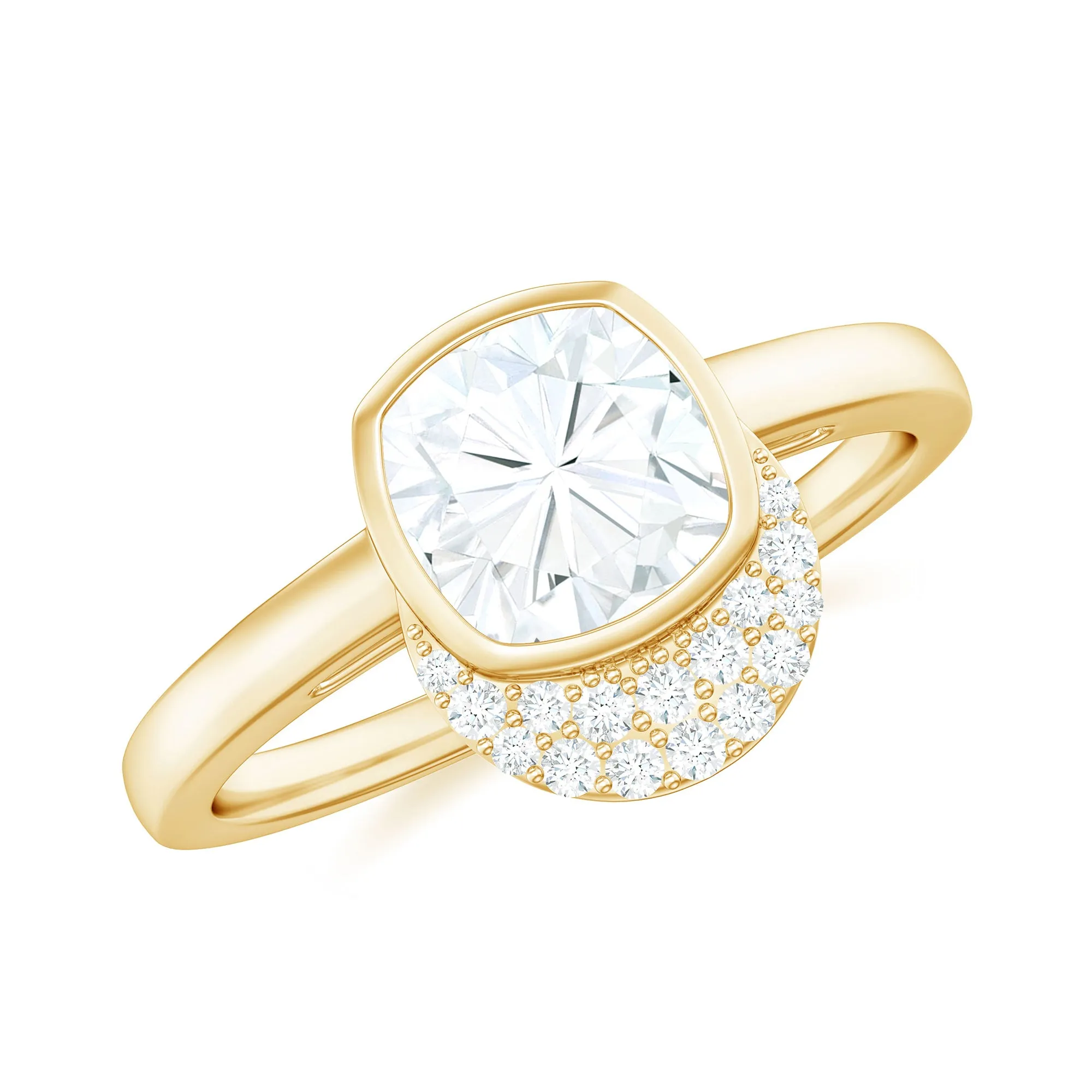 Bezel Set Cushion Cut Moissanite Classic Engagement Ring