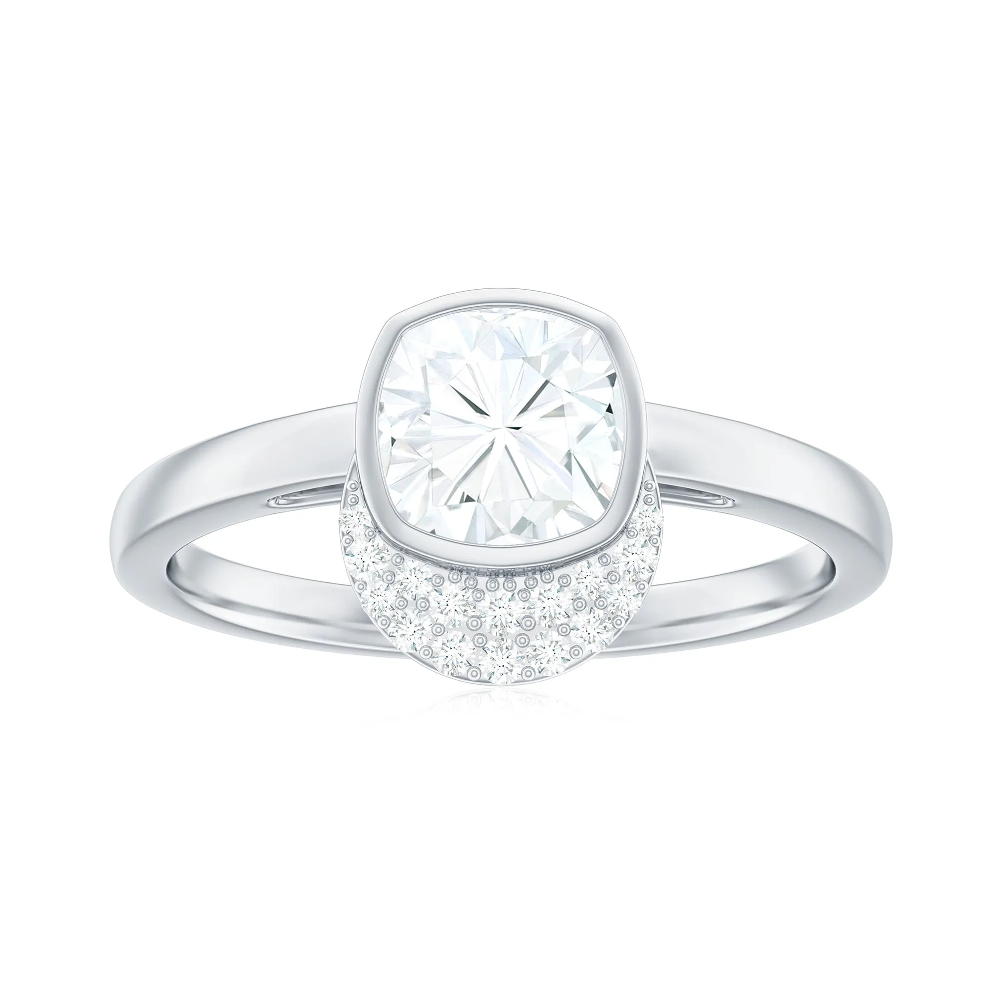 Bezel Set Cushion Cut Moissanite Classic Engagement Ring