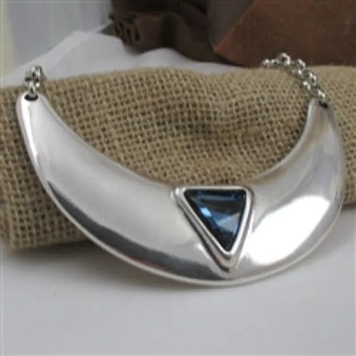 Bib Necklace in Highly Polished Silver & Blue Swarovski Crystal