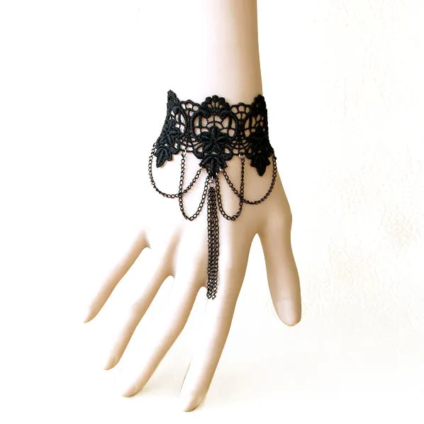 Black Lace Bracelet w/ Chain Tassels