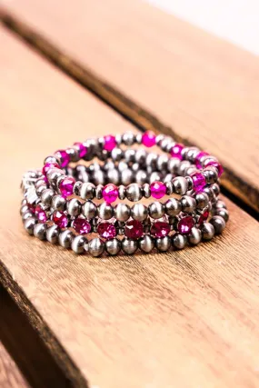 Bolton Bay Fuchsia Silvertone Bracelet Set