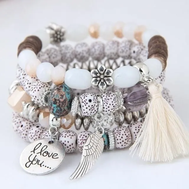 Charm Jewelry Set Beaded Charm Bracelets Set For Women Simple Coins Multilayer Bracelet Bohemian Jewelry 2021