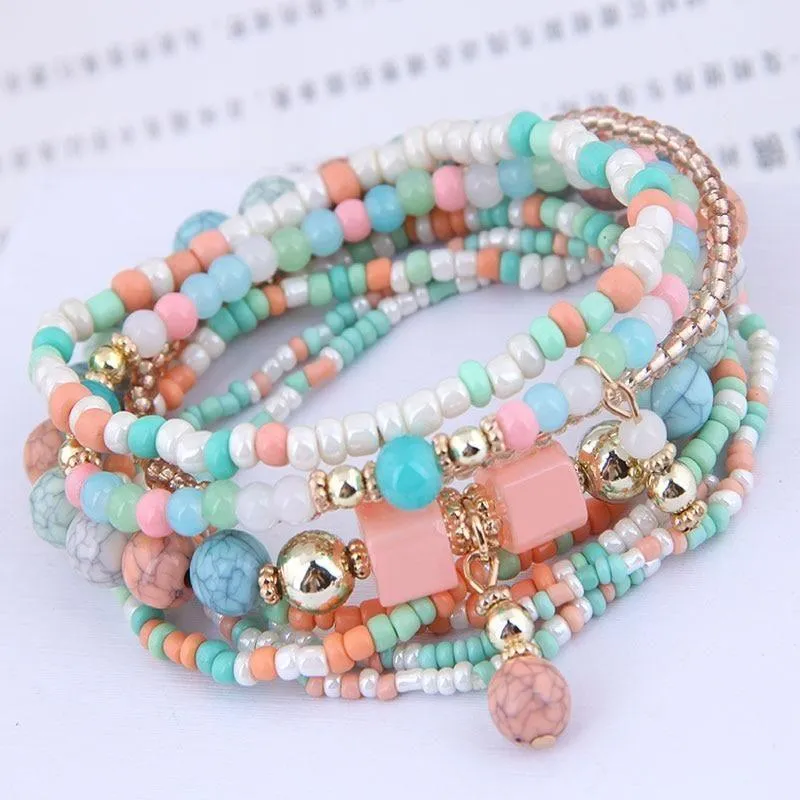 Charm Jewelry Set Beaded Charm Bracelets Set For Women Simple Coins Multilayer Bracelet Bohemian Jewelry 2021