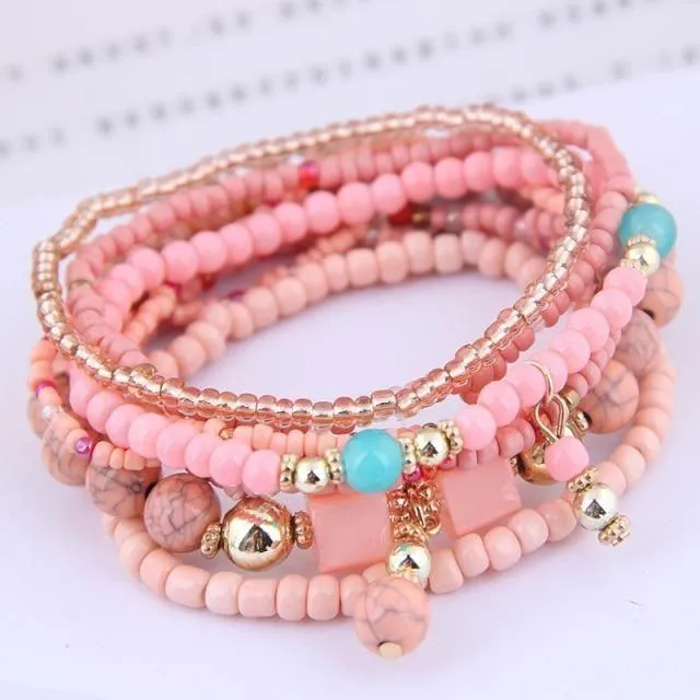 Charm Jewelry Set Beaded Charm Bracelets Set For Women Simple Coins Multilayer Bracelet Bohemian Jewelry 2021