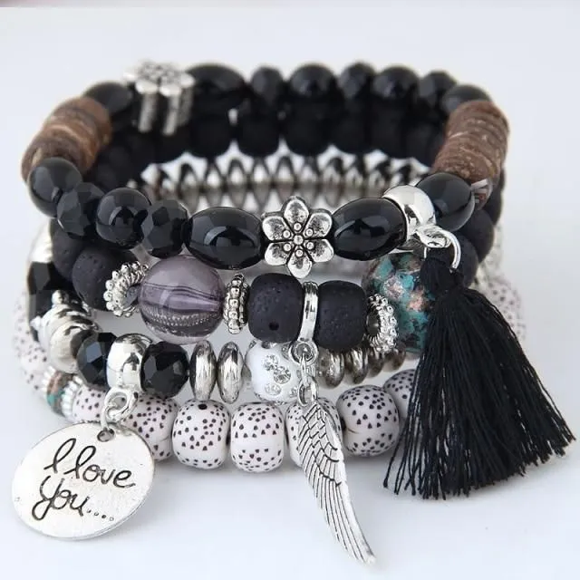 Charm Jewelry Set Beaded Charm Bracelets Set For Women Simple Coins Multilayer Bracelet Bohemian Jewelry 2021