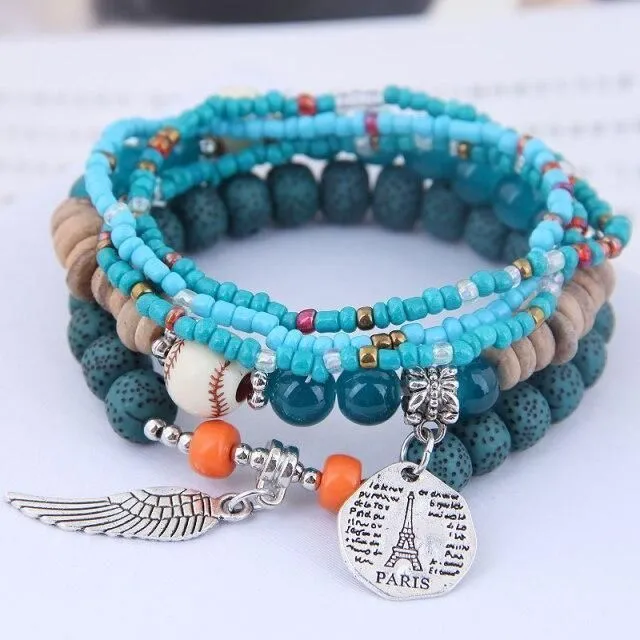 Charm Jewelry Set Beaded Charm Bracelets Set For Women Simple Coins Multilayer Bracelet Bohemian Jewelry 2021