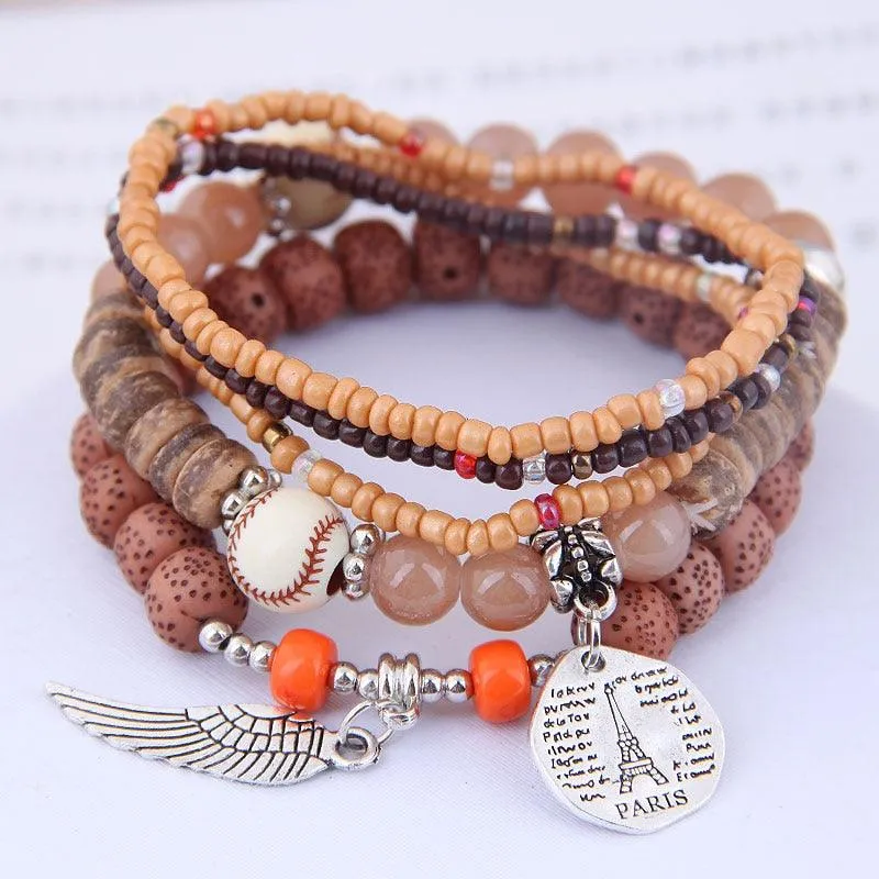 Charm Jewelry Set Beaded Charm Bracelets Set For Women Simple Coins Multilayer Bracelet Bohemian Jewelry 2021