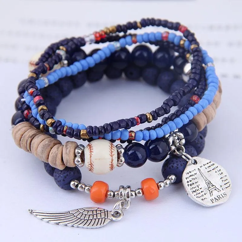 Charm Jewelry Set Beaded Charm Bracelets Set For Women Simple Coins Multilayer Bracelet Bohemian Jewelry 2021