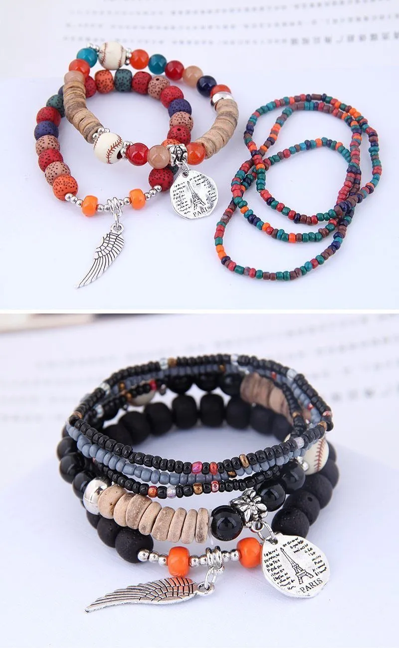 Charm Jewelry Set Beaded Charm Bracelets Set For Women Simple Coins Multilayer Bracelet Bohemian Jewelry 2021