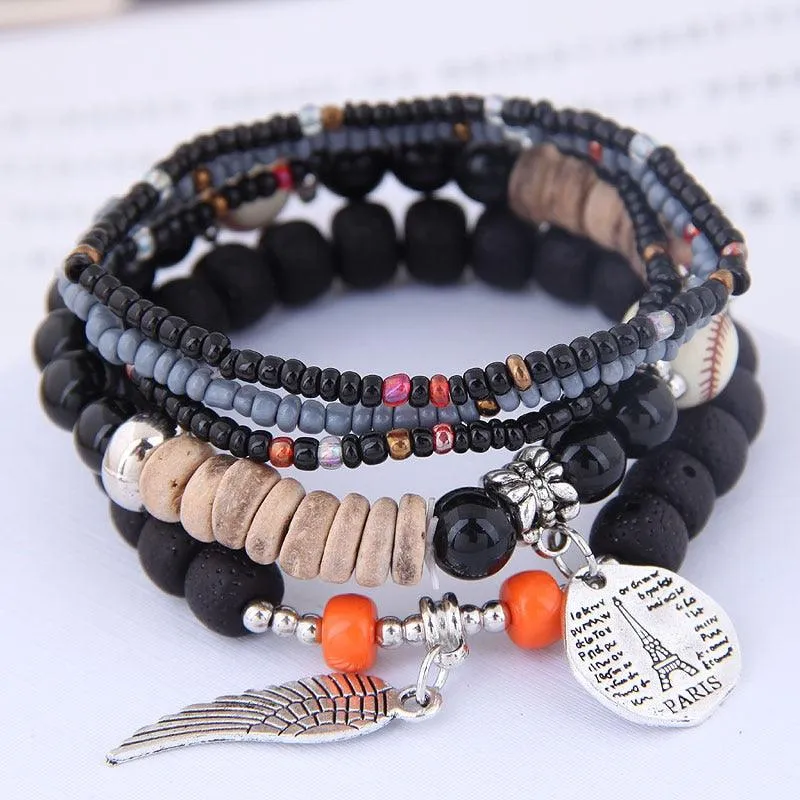 Charm Jewelry Set Beaded Charm Bracelets Set For Women Simple Coins Multilayer Bracelet Bohemian Jewelry 2021