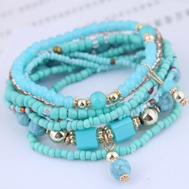 Charm Jewelry Set Beaded Charm Bracelets Set For Women Simple Coins Multilayer Bracelet Bohemian Jewelry 2021